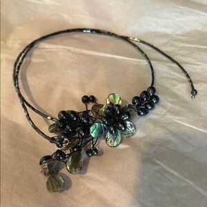 Elegant Black Bead Abalone Neckkace
